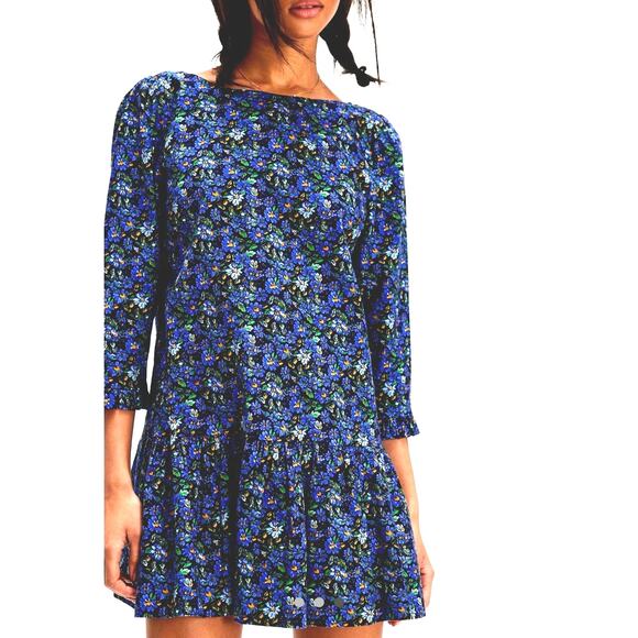 Free People The Avenue Mini Dress Open Back Navy Combo  M - Picture 2 of 3
